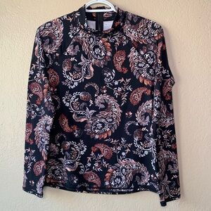 Garnet Hill Paisley Floral Print Brown black Signature Swim RashGuard Size M